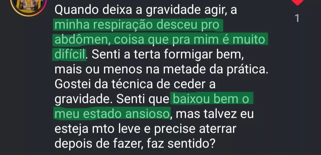 Respiração relaxou e ansiedade diminuiu